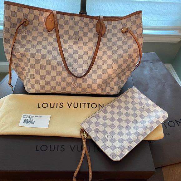 Louis Vuitton Handbags - Neverfull MM (N41361, circa 2015) Damier Azur, Beige interior